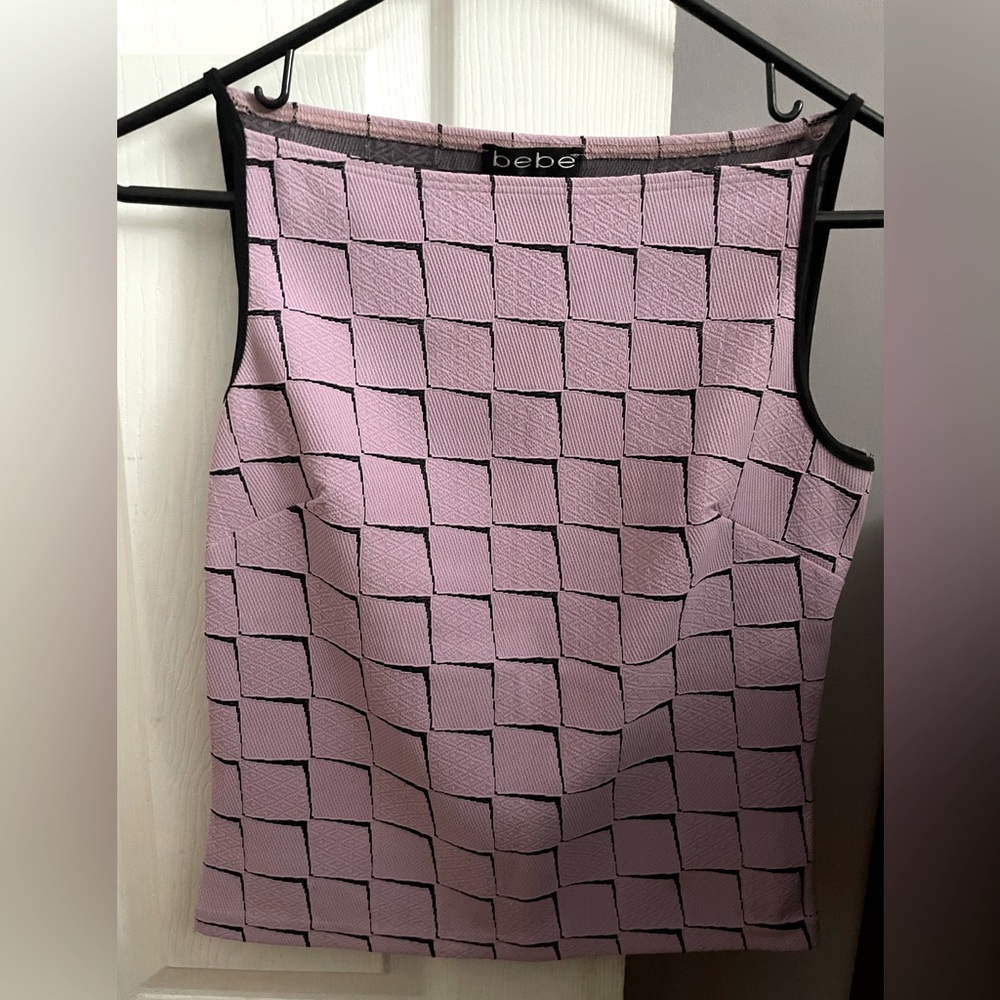 Vintage Bebe Fitted Pink and Black Textured Top Size M - Like New!